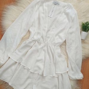 NWT LIONESS white chiffon plunge neckline dress